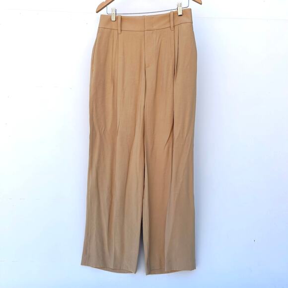 Vince Pleated High Waisted Wide Leg Trousers Khaki Dress Pants Beige 6 Ecovero - Picture 4 of 12